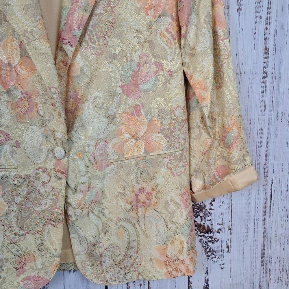Michael & Company Vintage M Floral Paisley Tapestry Blazer Gold Peach Pastel - Picture 4 of 9
